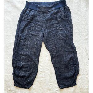 Soft Surroundings Women's S Navy Silver Metallic Linen Blend Crop Pants